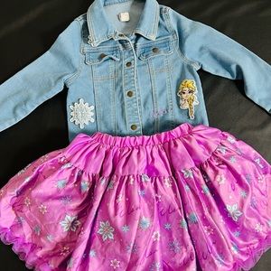 Disney Frozen Elsa Girls Skirt with Matching Denim Jacket